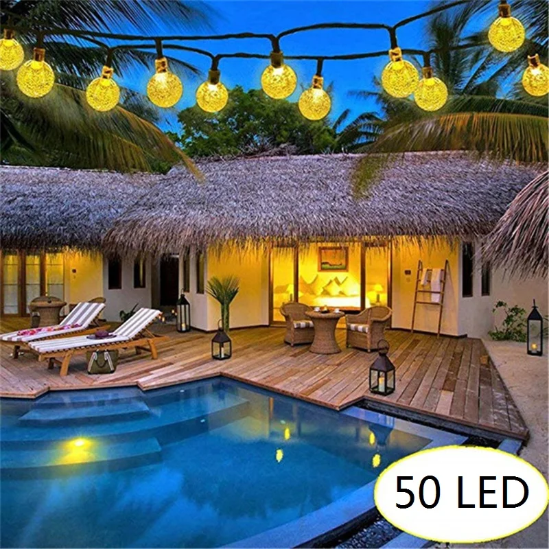 

5M 10M Solar Lamp Crystal Ball LED String Lights Waterproof Fairy Garland For Outdoor Garden Christmas Wedding Decoration