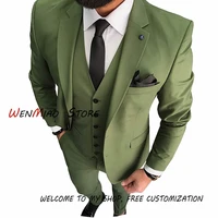 2022 custom made green slim fit wedding suit prom suits groom tuxedos men suit 3 piecesjacketpantvesttraje de novio para