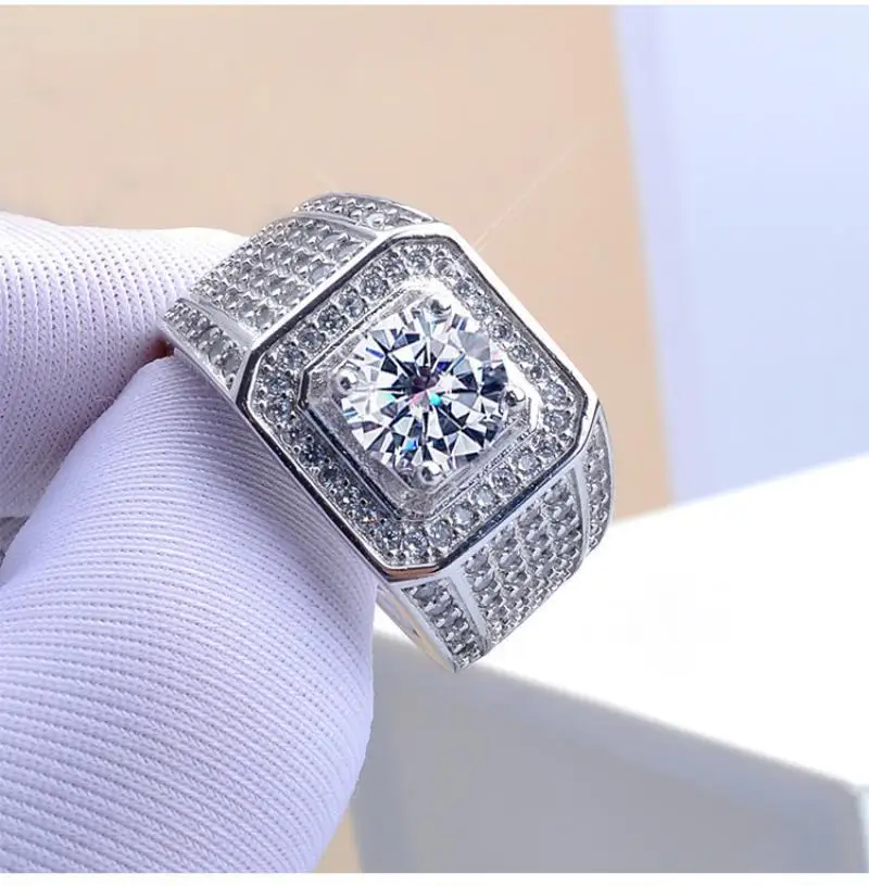 

HOYON 925 Silver color VS2 2 Carats Diamond Style Ring for Men Anillos Bizuteria Gemstone Jewelry bague diamant bijoux Rings box