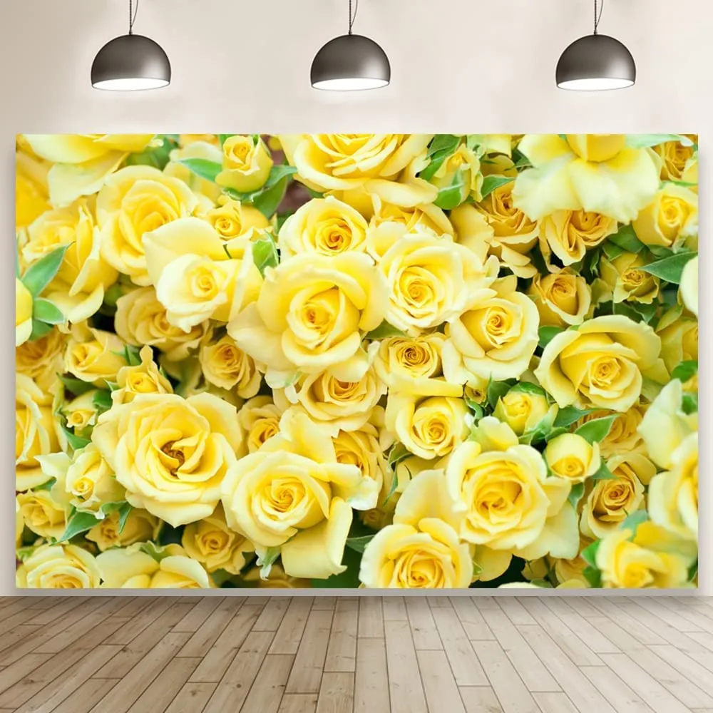 

Graceful Yellow Rose Flower Wall Vinyl Photography Backdrop Wedding Bridal Shower Banner decor background Bride Portraits Shoot