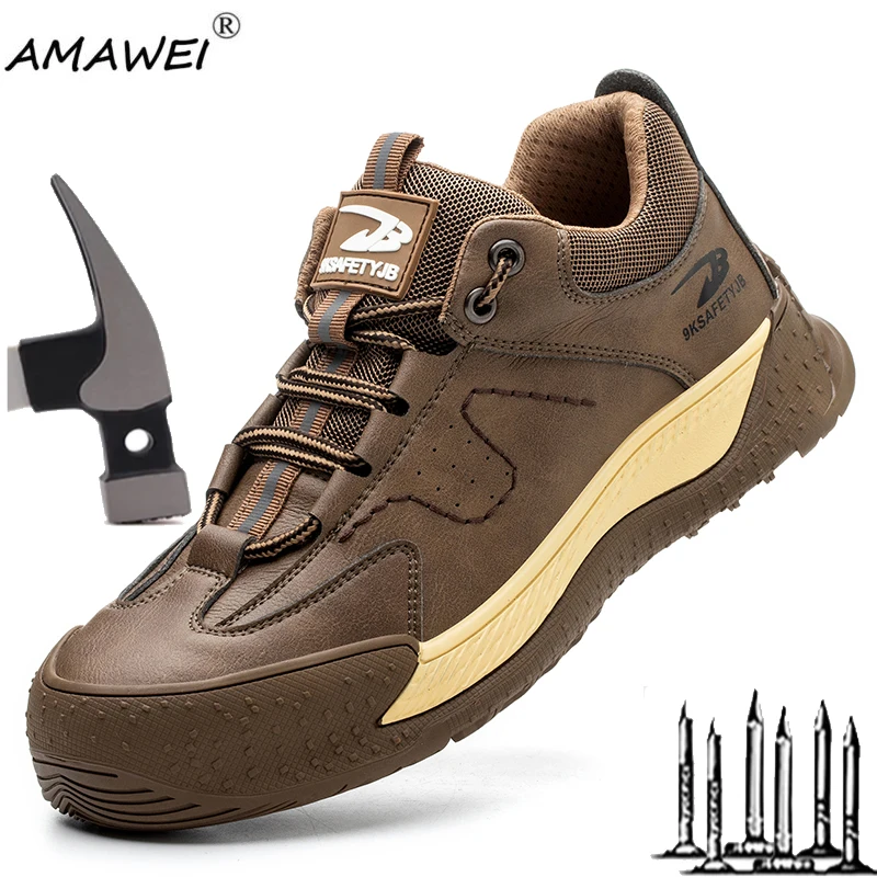 

AMAWEI Work Safety Shoes Men Boots Women Steel Toe Cap Sport Snekers Puncture Proof Crash Proof Light Wear Resistant Industrial