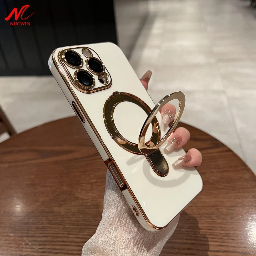 Elctroplate однотонный чехол с покрытием для iPhone 16 Pro Max Magsafe чехлы кронштейном 14 12 13 15 Plus