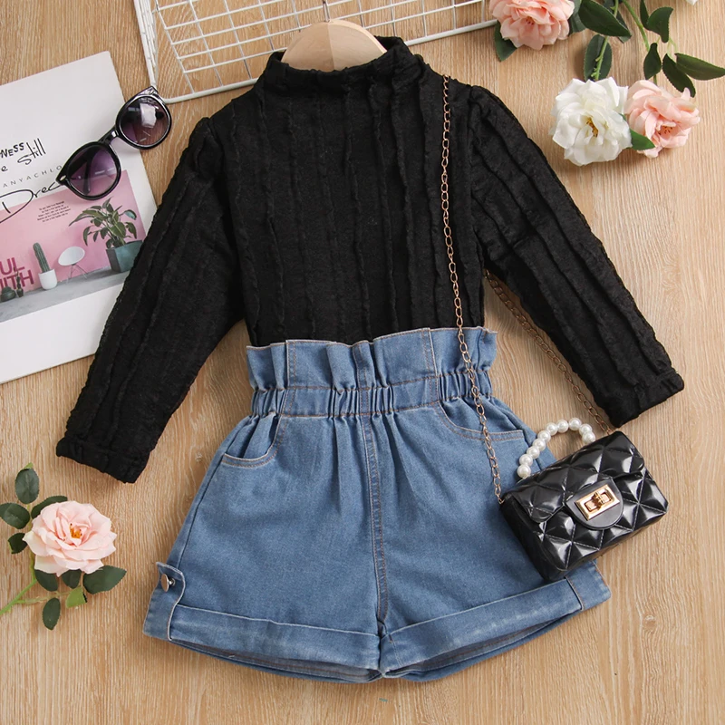 

2 шт./комплект, футболка и джинсовые шорты для девочек