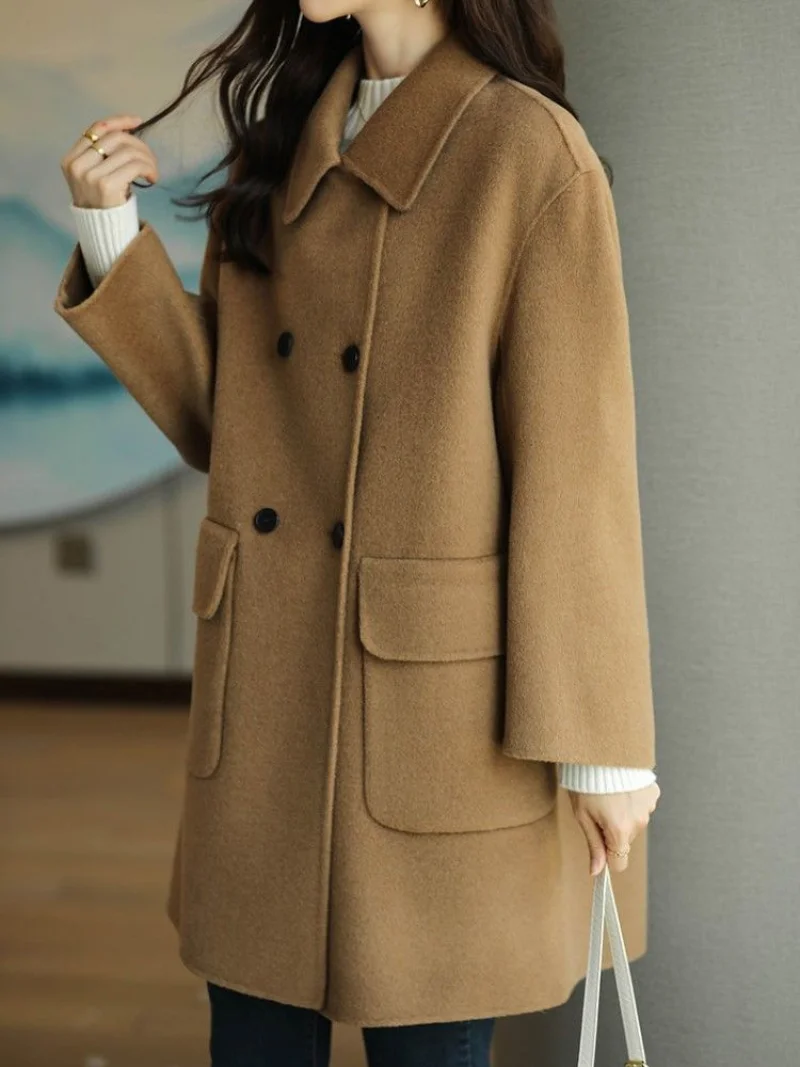 

Женское твидовое пальто, сезон осень-зима 2022, длинный вязаный свитер, новая Корейская версия свободного кроя, яркий свитер, одежда