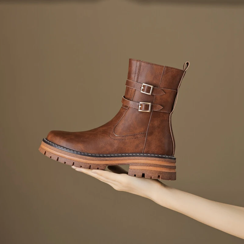 

Осенние ботинки, женская обувь из спилка для женщин, короткие ботинки на толстом каблуке с круглым носком, зимние однотонные Ботинки Челси, ...