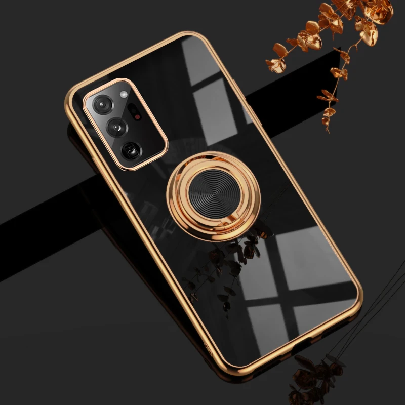 Luxury Plating Case For Samsung Galaxy S22 Note 20 S21 Ultra 20Ultra Note10 S20 FE S10 Note 9 10 Plus S22Plus Covers Ring Holder