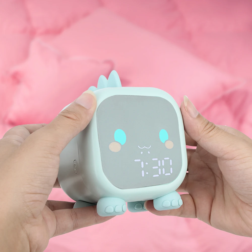 

Kids Alarm Clock Digital Temperature Display Bedside LED Clock With Voice Control Cute Dinosaur Children's Sleep Trainier