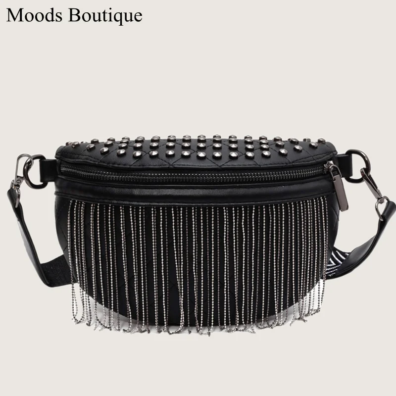 

New Luxury Women Crossbody Bags 2023 New Branded Designer Chest Bag Rivet And Tassel Decored Large Capacity Waist Fanny Packs