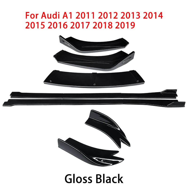 

Разветвители для переднего бампера автомобиля, комплект для кузова губ, спойлер, боковые юбки, удлинители, задняя накидка, угол наклона, ласты акулы, ABS для Audi A1 2011-2019