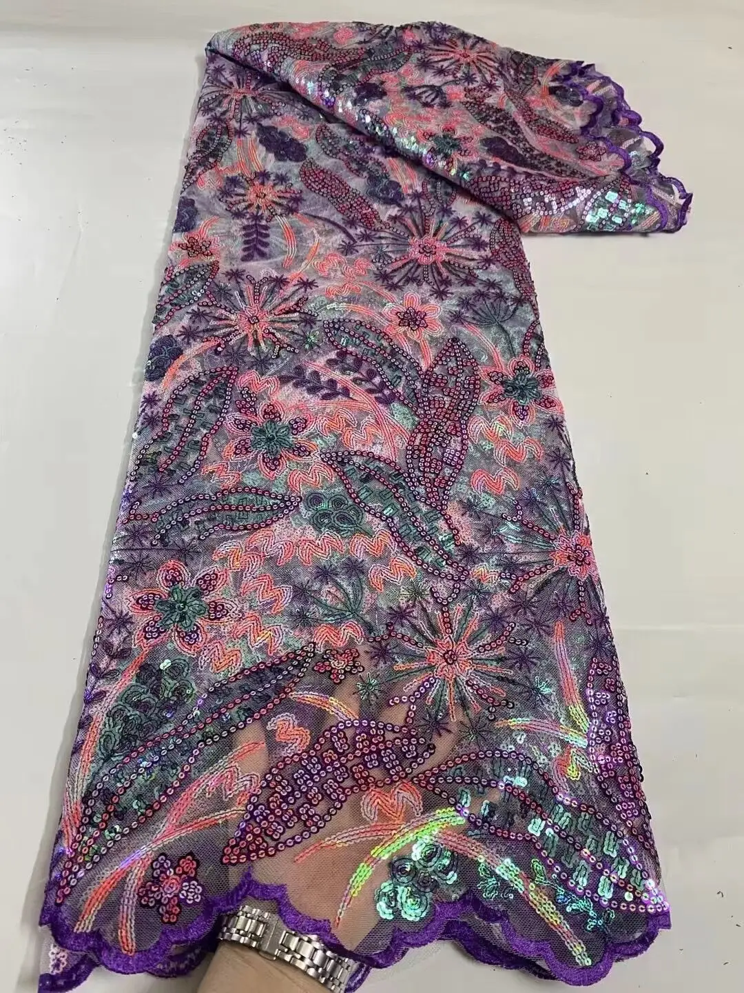 

African Nigerian 2023 Latest High Quality Tulle Lace Fabric Sequins Embroidery Dresses Beads Sewing Guipure Prom 5Yards DP0017