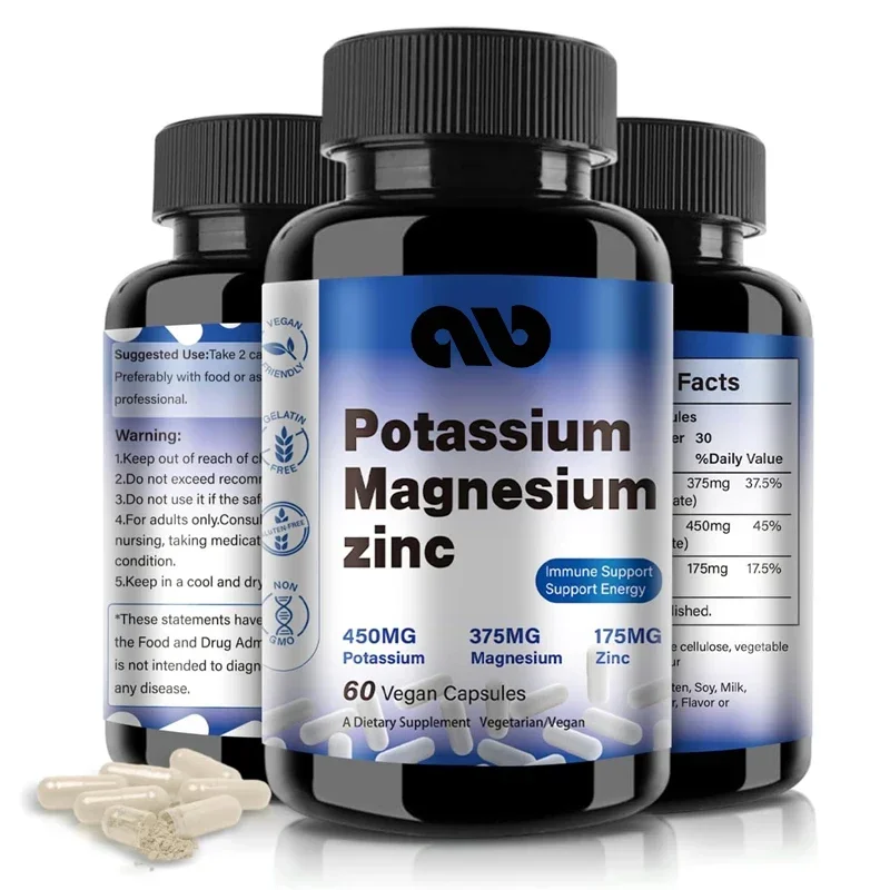 Magnesium potassium supplement 1000mg magnesium zinc is used for leg spasms supporting blood vessels bones and muscles