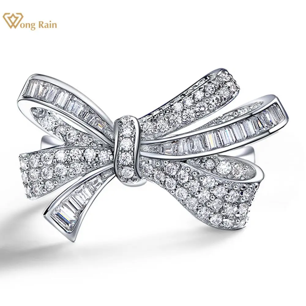 

Wong Rain Luxury 925 Sterling Silver High Carbon Diamonds Gemstone Wedding Fine Jewelry Bowknot 18K Gold Plated Ring Wholesale