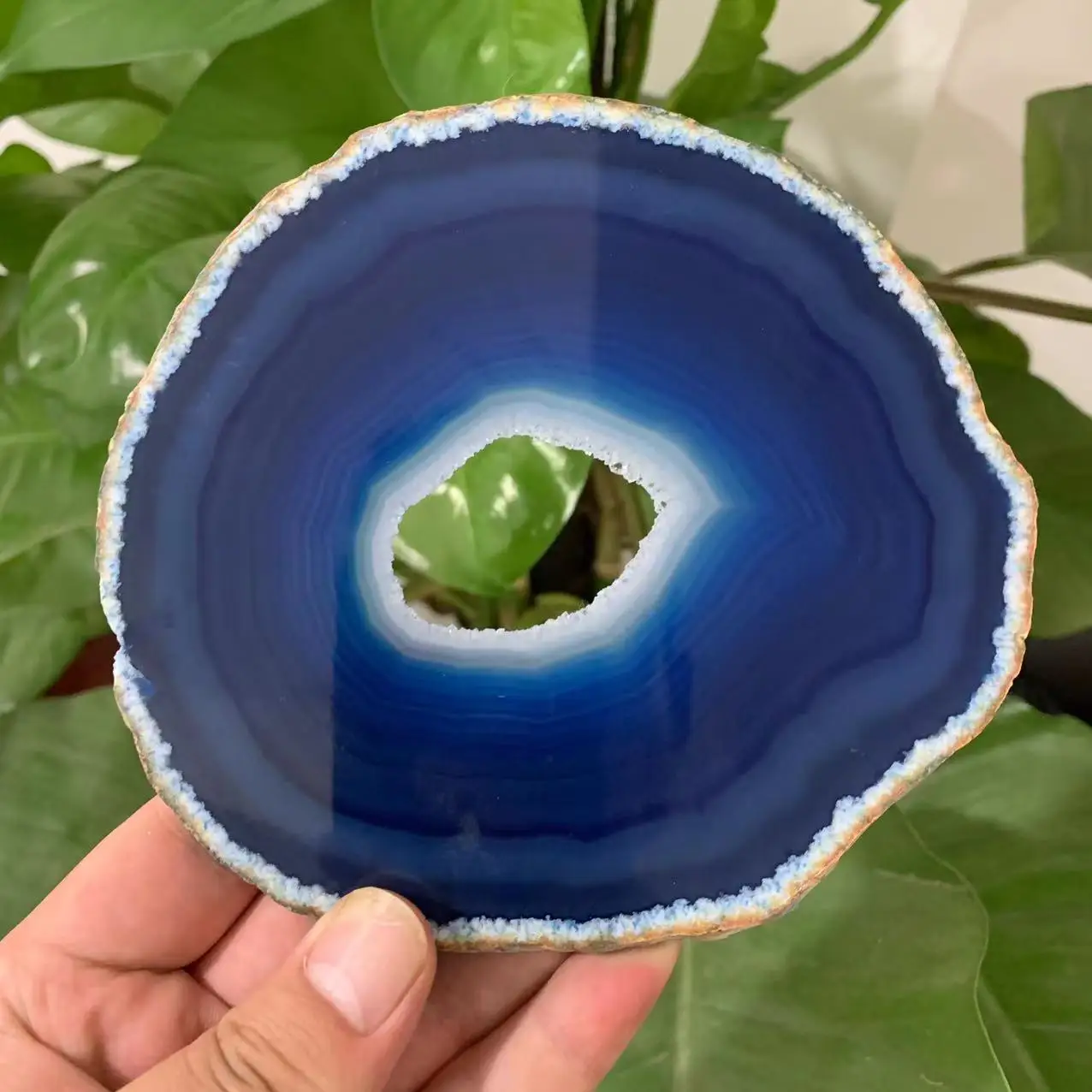 Beautiful Natural Agate Slice Coasters Polished Blue Agate Slice Crystal Mineral Agate Plate Coaster Decorative Pieces 120-140mm