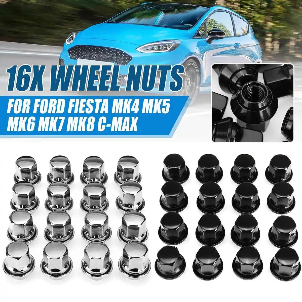 

16 шт. M12 x 1,5 19 мм автомобильные гайки из сплава гайка для Шины Автомобильная гайка винт для Ford Fiesta MK4 MK5 MK6 MK7 MK8 C-Max CMax