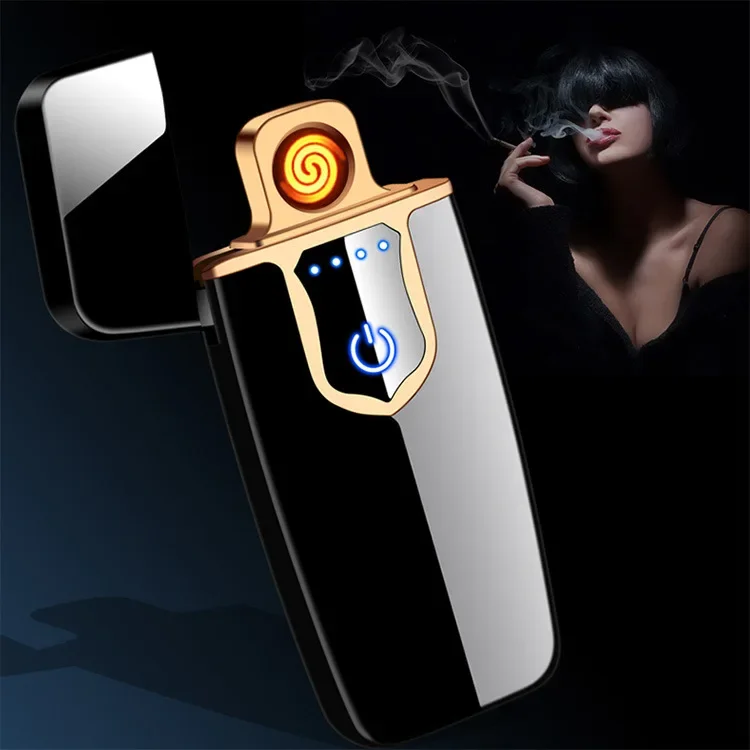 

Ultra-thin rechargeable cigarette lighter touch screen induction double-sided ignition USB lighter wholesale