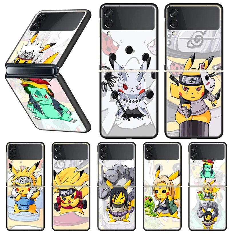 

Pokemons Pikachue Naruto Phone Case For Samsung Galaxy Z Flip 3 5G Black Hard Cover ZFlip3 Luxury Coque Fundas Shockproof Bumper
