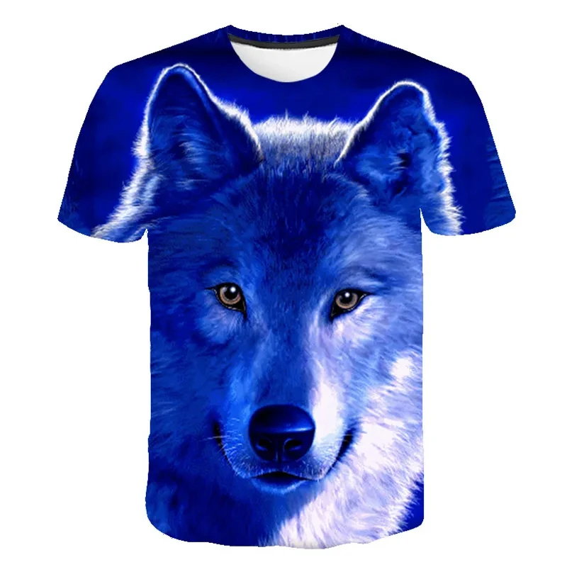 

Girls and boys 3D printed cool animal wolf pattern T-shirt 2023 summer casual short sleeved round neck top for children's wear