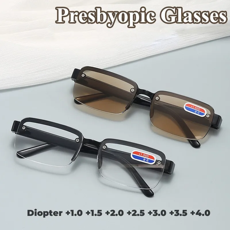 

High-quality Half-frame Reading Glasses for Mens Natural Original Stone Presbyopia Glasses vintage far sighted +1.0 to +4.0