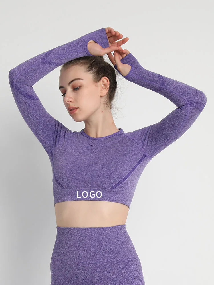 

Seamless Long Sleeve Gym T-Shirts For Women Spandex Crop Top Slim Tee Running Fitnes Yoga Fitness Sports Shirts Workout Clothes