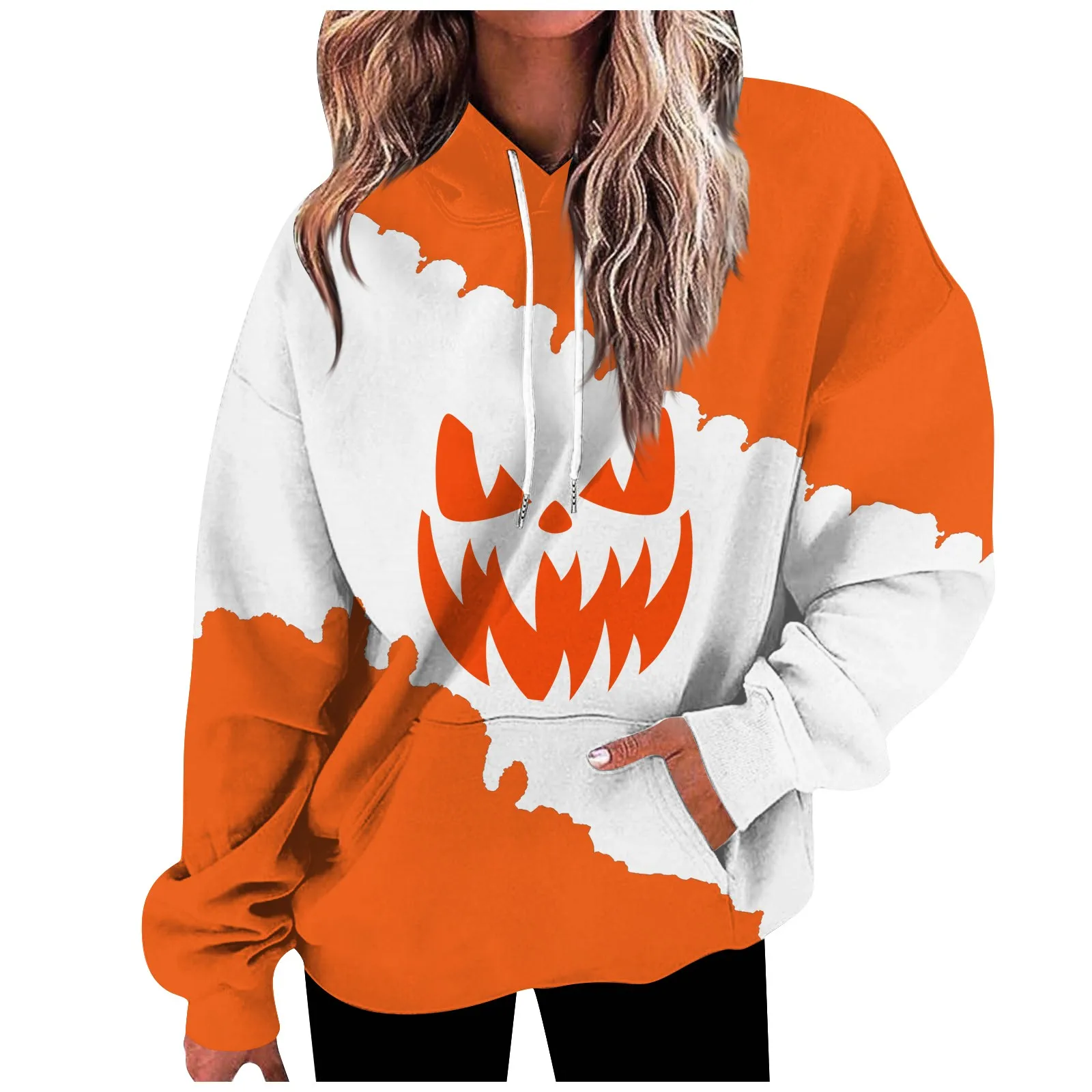 

Women'S Winter New Fashion Loose Casual Daily Long Sleeve Hoodie Halloween Smile Print High Quality Sweatshirt Top свитшот