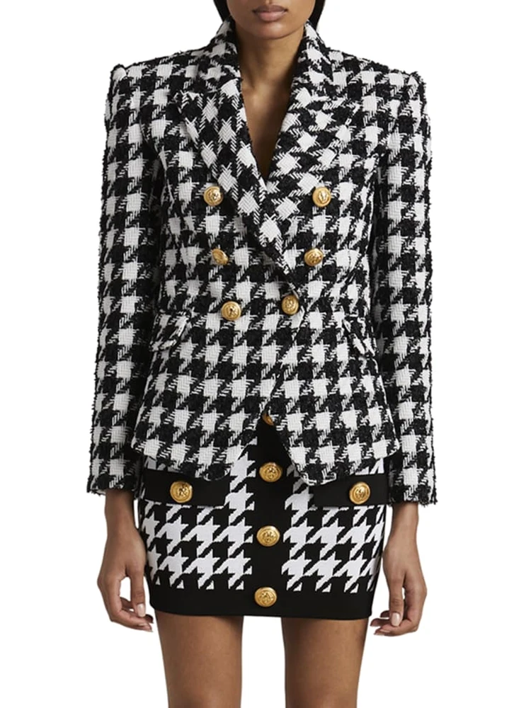 

Женский приталенный твидовый Блейзер, двубортный пиджак с пуговицами в виде льва из твида, Осень-зима 2023