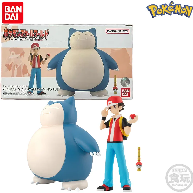 Фото В наличии: Оригинальная фигурка Bandai Shokugan Pokemon Kanto Region Red Snorlax Poke Flute, коллекционная модель аниме-персонажа, подарок, игрушка-фигурка №1