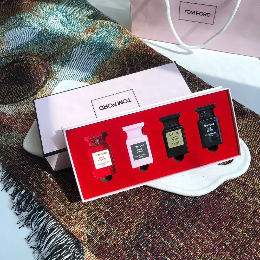 

Original Tom Ford Eau De Parfum Spray for Women 0.75 ML Sample Set LOST CHERRY ROSE PRICK White Suede OUD WOOD