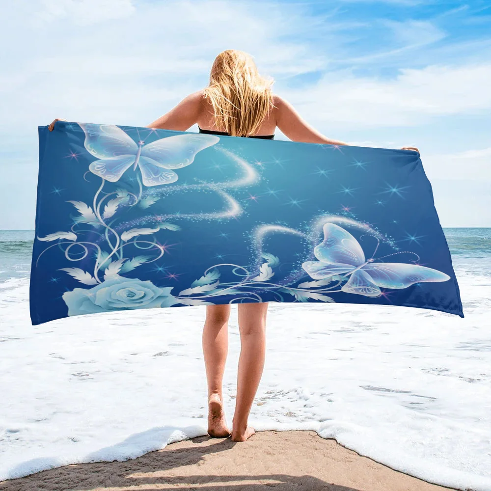

Flower Butterfly Blue Beach Towel Microfiber Large Adult Kids Bath Towels Beach Cushion SPA Bathroom Towel Sport Yoga Mat