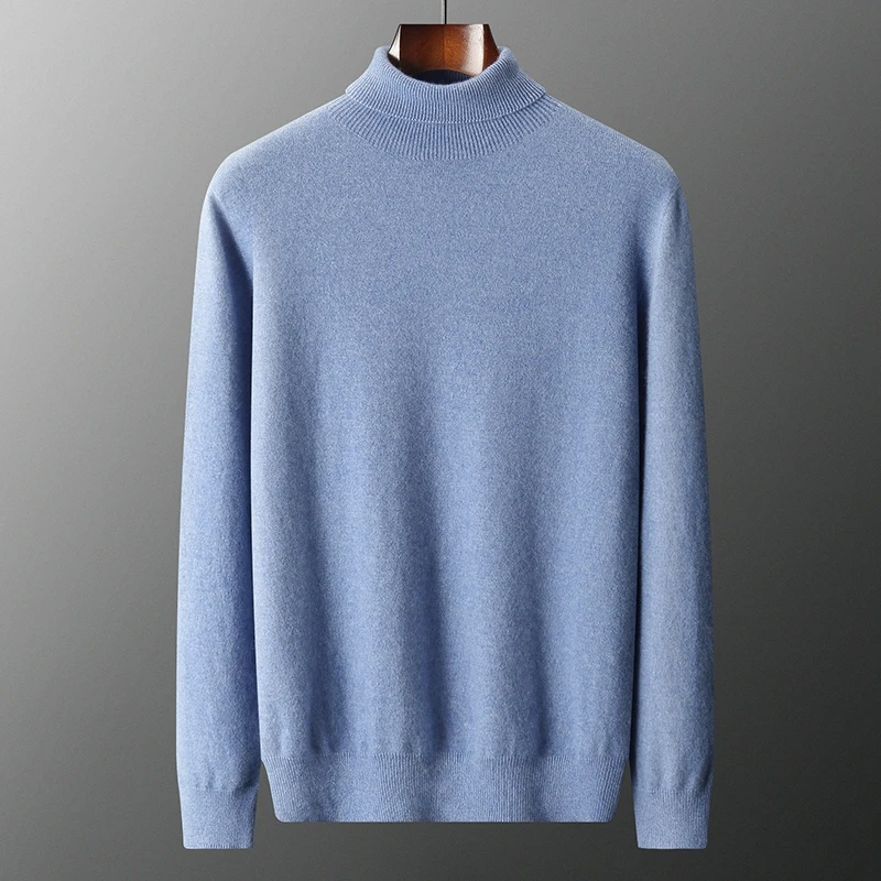 100% Pure Cashmere Knitted Pullover Men Sweaters Turtleneck Winter Autumn Full Sleeve Jumpers Solid Color Male Clothes