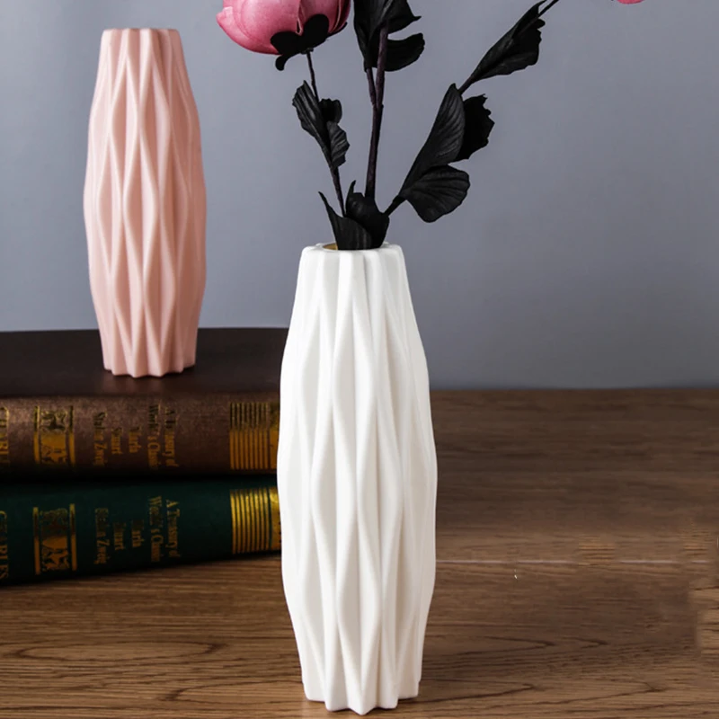 

Flower Vase Decoration Home Plastic Vase White Imitation Ceramic Flower Pot Flower Basket Nordic Decoration Vases for Flowers