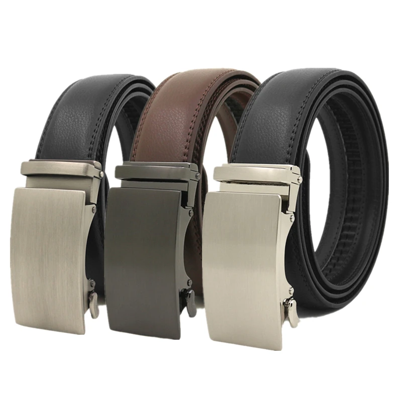LannyQveen New Design Belt Automatic Buckle Belt PU Leather Belts For Men Ratchet Fashion Wholesale