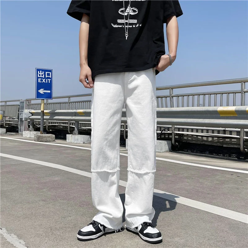 Summer 3 Colors Baggy Jeans Men Fashion Casual Wide Leg Jeans Men Streetwear Loose Hip Hop Straight Denim Pants Mens Trousers