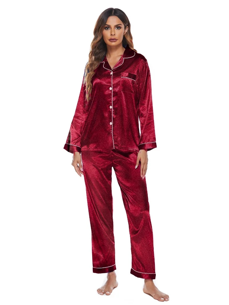 Womens Silk Satin Pajamas Pyjamas Set Sleepwear Pijama Pajamas Suit Female Sleep Two Piece Set Women's Loungewear Plus Size