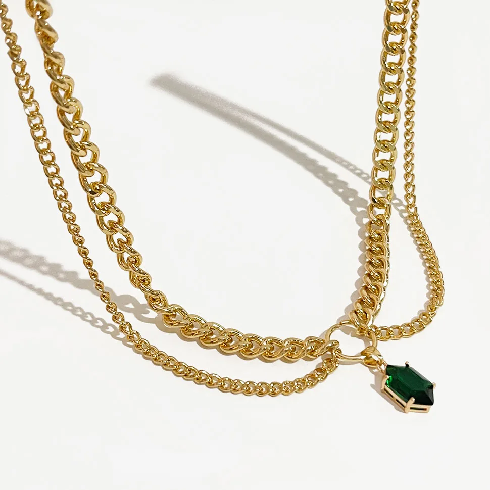 

Peri'sBox Fashion Double Layered Collar Necklaces for Women Hexagon Multicolor Glass Pendant Choker Necklace Street Punk Jewelry