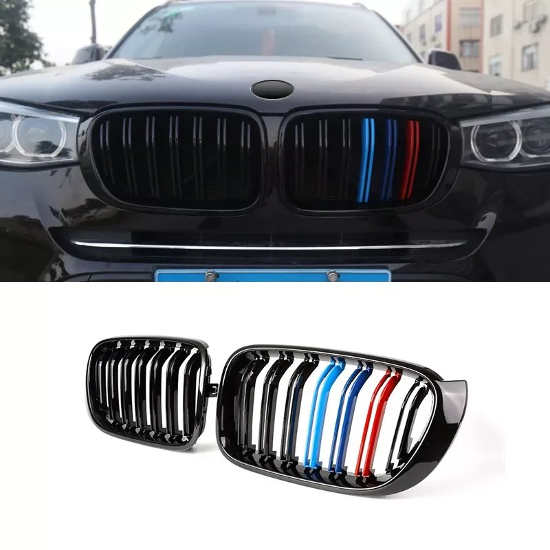 

NEW2023 For BMW X3 F25 15-17 & X4 F26 15-18 2PCS Front Double Pole Sport Radiator Grille Air Grille Kidney Grille Trim M Col