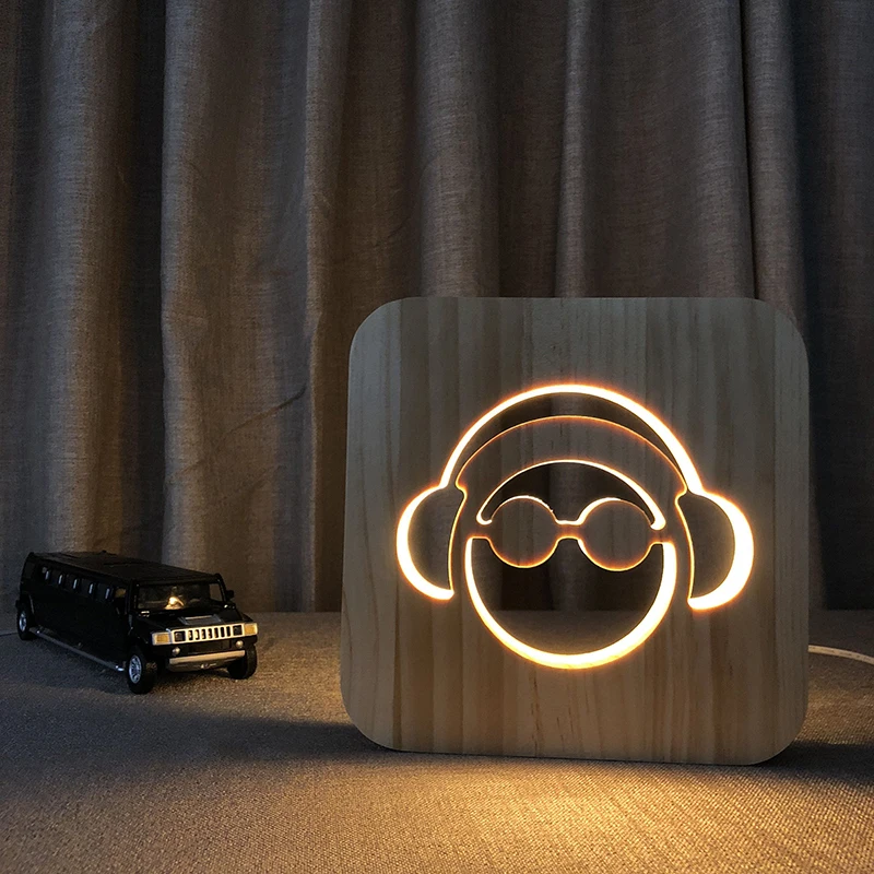 

3D LED Wood Lamp DJ Headphone Illlusion Lamp Studio Monitor Headset hifi Music Earphone Party decorative raper Gifts drop ship