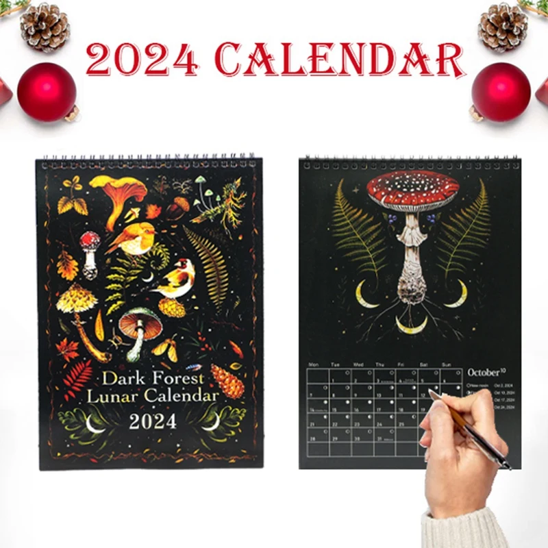 

1 шт., календарь на лунную тему темного леса 2024, как показано на бумаге, красочная стена с акварелью, фотообои для дома и офиса дюйма X 8 дюймов