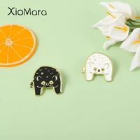 wholesale black white cats enamel pins custom funny cute fat kitten brooches badges cartoon animal jewelry gift for friends