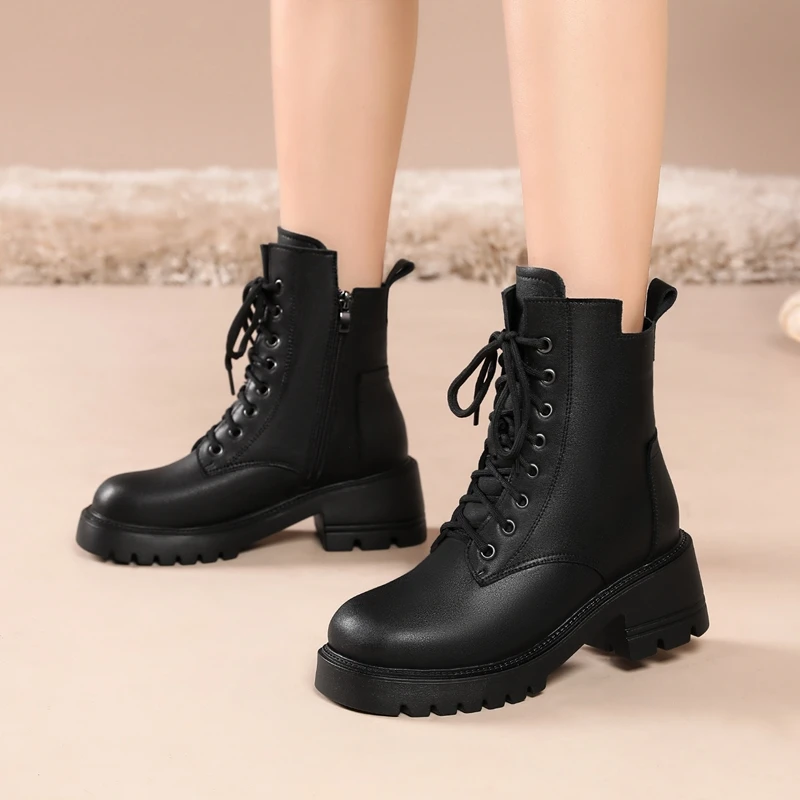 AIYUQI Women Ankle Boots 2023 New Large Size 41 42 Women Winter Boots High Heel Platform Genuine Leather Motorcycle Boots Women