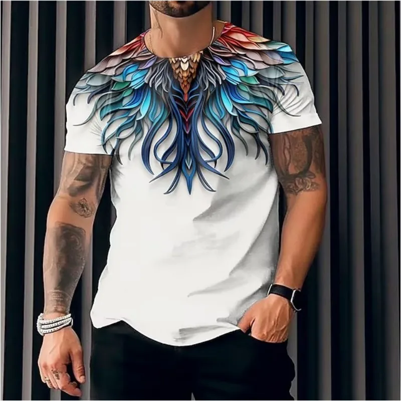 

Fashion Men T-Shirt 3D Feather Pattern Printed T-Shirt Casual Short Sleeve O-Neck T-Shirt Sports Quick Dry Oversized Men T-Shirt