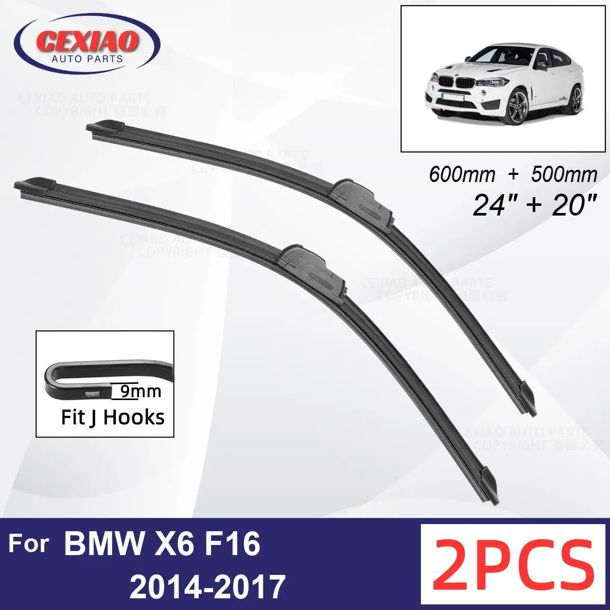

Car Wiper For BMW X6 F16 2014-2017 Front Wiper Blades Soft Rubber Windscreen Wipers Auto Windshield 24" 20" 600mm 500mm 2016
