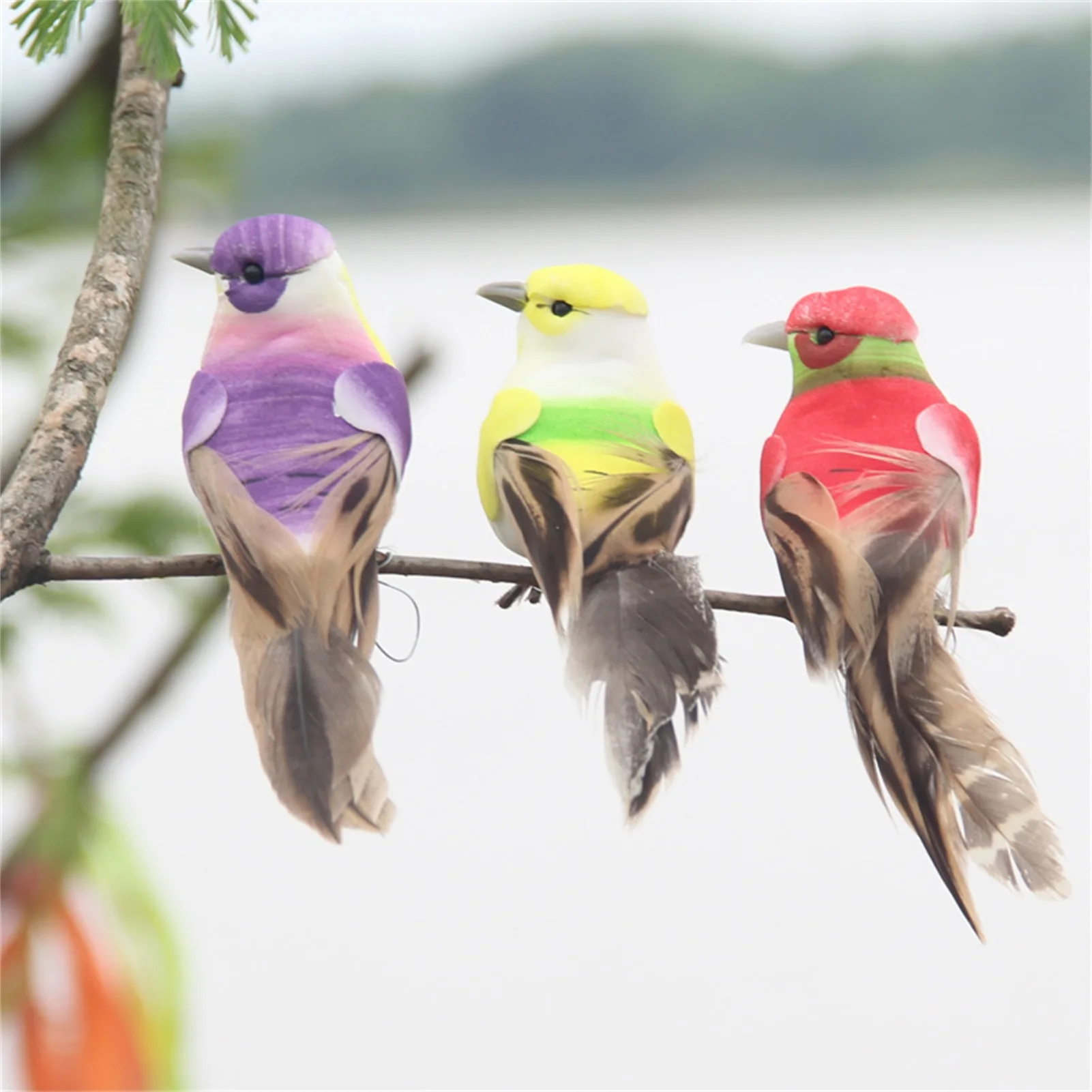 

12PCS Artificial Bird Ornaments Colorful Mini Feather Birds Fake Birds for Crafts Simulation Foam Bird with Long Feather Tail