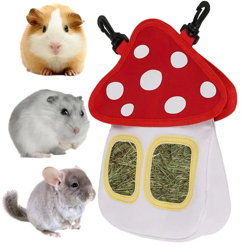 

Rabbit Hay Bag Mushroom Shaped Oxford Cloth Fabric Hanging Hay Feeder Bag Guinea Pig Hay Feeder Storage With 2 Holes For Rabbit