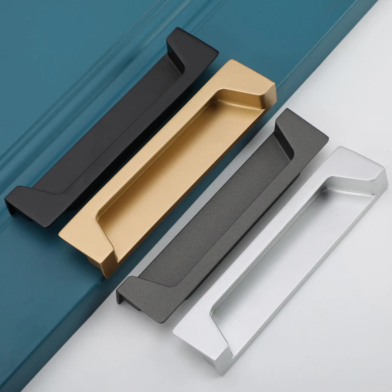 

Lnvisible Handle Wardrobe Cupboard Modern Minimalist High-End Hlack Door Drawer Free Punching Lengthened Hidden Door Handle Knob