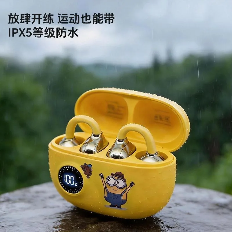 Фото Беспроводные Bluetooth-наушники Minion с клипсой на ухо, с аниме-принтом, милые, для игр и спорта, подарки на праздники №3