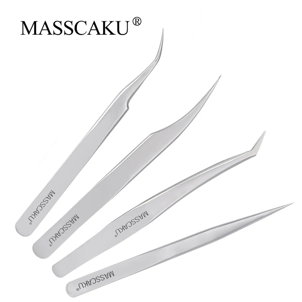 

MASSCAKU Professional Eyelash Extension Tweezers Non-Magnetic Individual Curved Strip Lashes Stainless Steel Eyelashes Tweezer