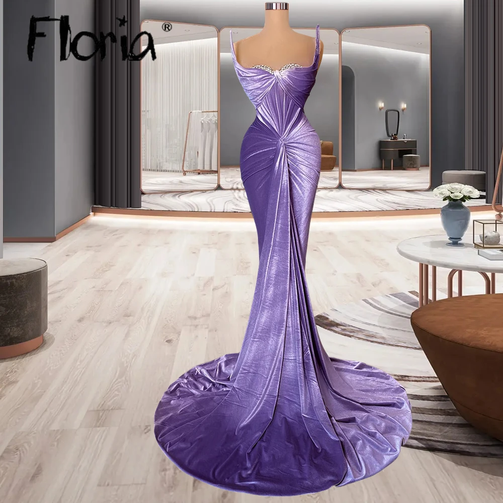 

Женское вельветовое платье-Русалка, лавандовое Плиссированное вечернее платье без бретелек, бальное платье для выпускного вечера, индивидуальный пошив, 2023