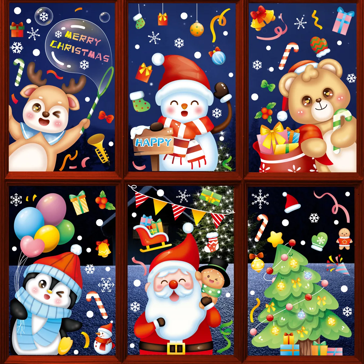 

Christmas Snowflake Stickers Xmas Tree Santa Claus Snowman Elk Window Stickers Merry Christmas Static Electricity Wall Stickers