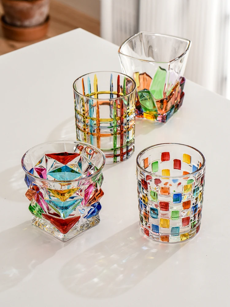 

Drop Shipping Creative Hand Painted Drinkware Sets Glass Cup Couples Water Juice Milk Cup Coffee Cup Whiskey Wine Cup Nordic