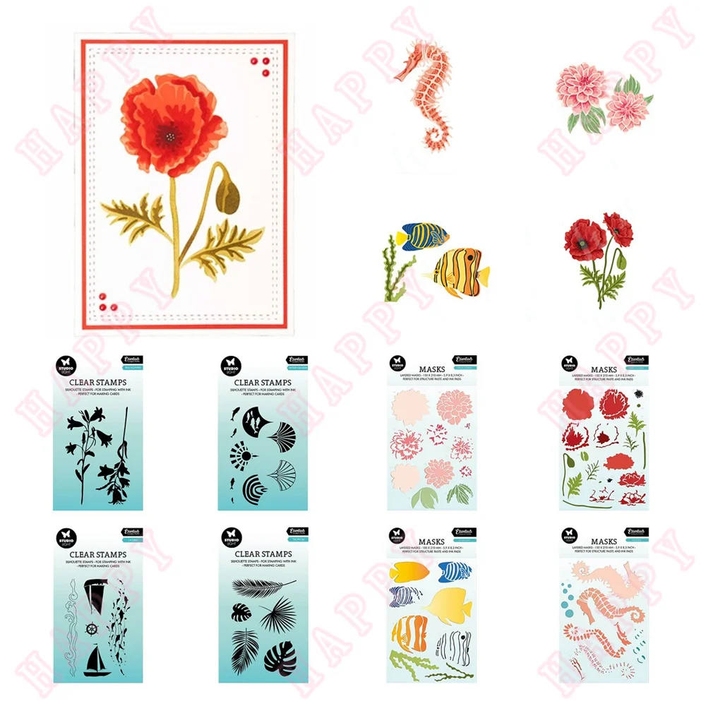 

Clear Stamps Metal Cutting Dies Stencil DIY Scrapbooking Paper Craft Handmade Album Card Template Dahlia Seahorse Ocean Tropical